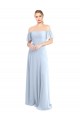Flutter Sleeves Square Neck Soft Chiffon Light Sky Blue Long Formal Dress / Bridesmaid Dress Bath