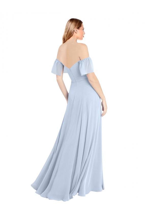 Flutter Sleeves Square Neck Soft Chiffon Light Sky Blue Long Formal Dress / Bridesmaid Dress Bath