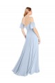 Flutter Sleeves Square Neck Soft Chiffon Light Sky Blue Long Formal Dress / Bridesmaid Dress Bath