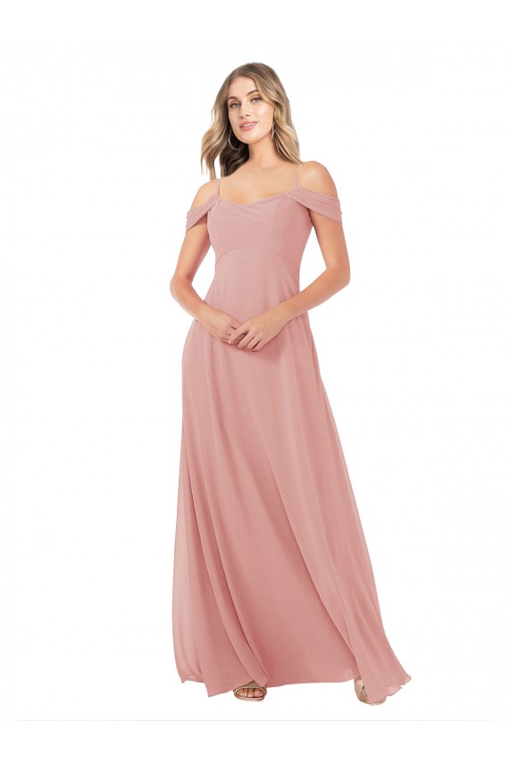 Sleeveless Scoop Neck Soft Chiffon Bliss Pink Long Bridal Party Dress Bath