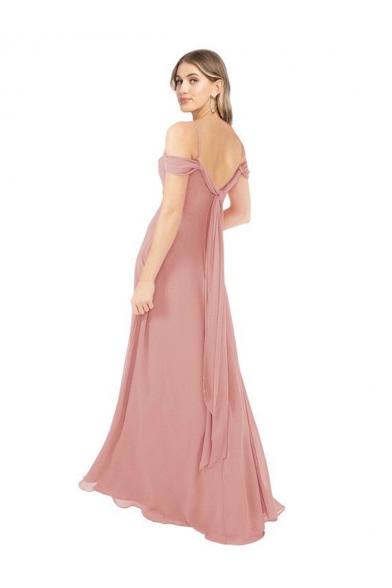 Sleeveless Scoop Neck Soft Chiffon Bliss Pink Long Bridal Party Dress Bath