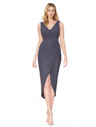 Sleeveless High Neck Soft Chiffon Slate Grey Cocktail Length High Low Evening Gown / Prom Dress / Bridesmaid Dress Bath