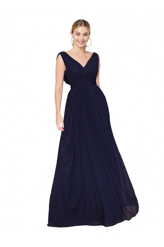 Sleeveless High Neck Soft Chiffon Dark Navy A-Line Long Formal Evening Gown / Prom Dress / Bridesmaid Dress Bath