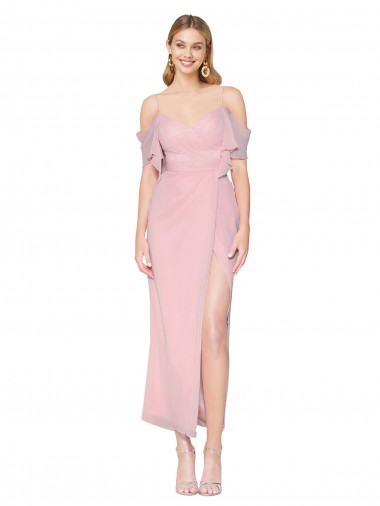 Cold Shoulder High Neck Soft Chiffon Primrose Knee Length Formal Evening Gown / Prom Dress / Bridesmaid Dress Bath