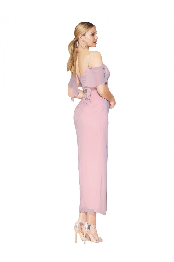 Cold Shoulder High Neck Soft Chiffon Primrose Knee Length Formal Evening Gown / Prom Dress / Bridesmaid Dress Bath