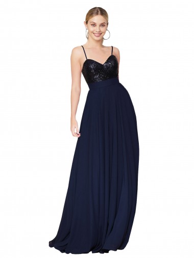 Sleeveless High Neck Soft Chiffon & Sequin Dark Navy Long Semi Formal Evening Dress / Prom Dress / Bridesmaid Dress Bath
