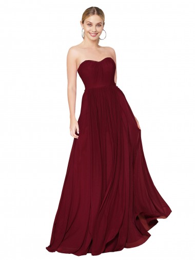 Sleeveless Strapless Soft Chiffon Burgundy Long Formal Evening Gown / Prom Dress / Bridesmaid Dress Bath