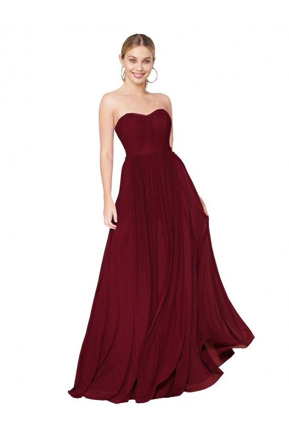 Sleeveless Strapless Soft Chiffon Burgundy Long Formal Evening Gown / Prom Dress / Bridesmaid Dress Bath