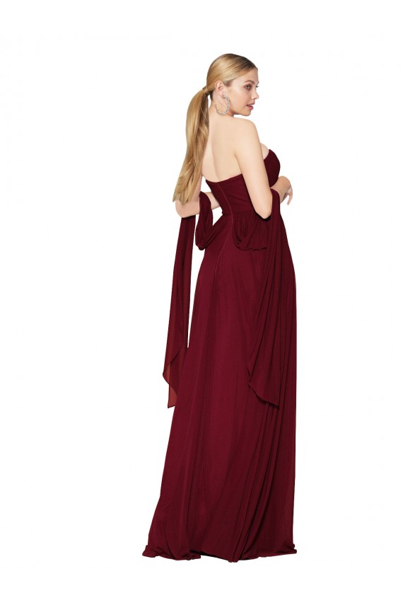 Sleeveless Strapless Soft Chiffon Burgundy Long Formal Evening Gown / Prom Dress / Bridesmaid Dress Bath