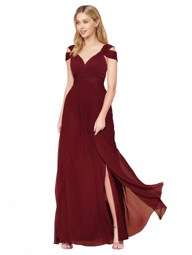 Sleeveless High Neck Soft Chiffon Burgundy Long Formal Evening Gown / Prom Dress / Bridesmaid Dress Bath