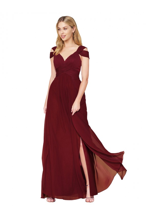 Sleeveless High Neck Soft Chiffon Burgundy Long Formal Evening Gown / Prom Dress / Bridesmaid Dress Bath