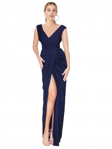 Sleeveless High Neck Soft Chiffon Dark Navy Long Formal Evening Gown / Prom Dress / Bridesmaid Dress Bath