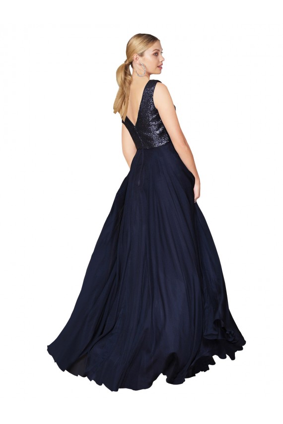 Sleeveless High Neck Soft Chiffon & Sequin Dark Navy Long Semi Formal Evening Gown / Prom Dress / Bridesmaid Dress Bath