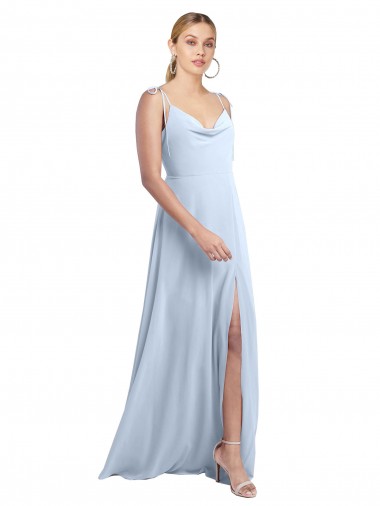 Sleeveless Cowl Neck Chiffon Light Sky Blue Long Bridesmaid Dress / Evening Gowns Bath