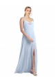 Sleeveless Cowl Neck Chiffon Light Sky Blue Long Bridesmaid Dress / Evening Gowns Bath