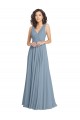 Sleeveless V-Neck Soft Chiffon Dusty Blue Long Bridesmaid Dress Bath