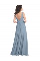 Sleeveless V-Neck Soft Chiffon Dusty Blue Long Bridesmaid Dress Bath