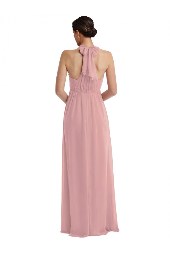 Sleeveless Halter Neck Soft Chiffon Dusty Pink Long Semi Formal Evening Dress / Bridesmaid Dress Bath
