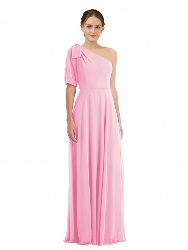 Sleeveless One Shoulder Soft Chiffon Barely Pink Long Semi Formal Evening Dress / Bridesmaid Dress Bath