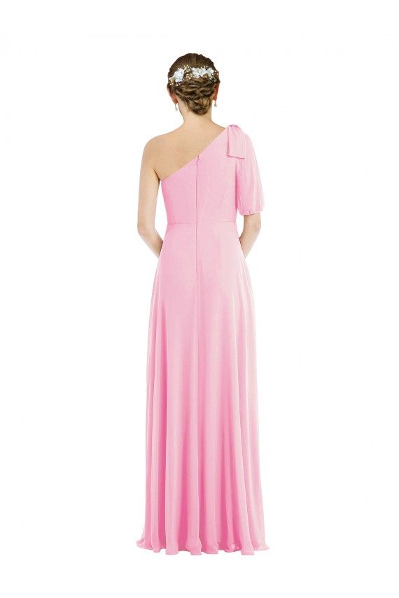 Sleeveless One Shoulder Soft Chiffon Barely Pink Long Semi Formal Evening Dress / Bridesmaid Dress Bath