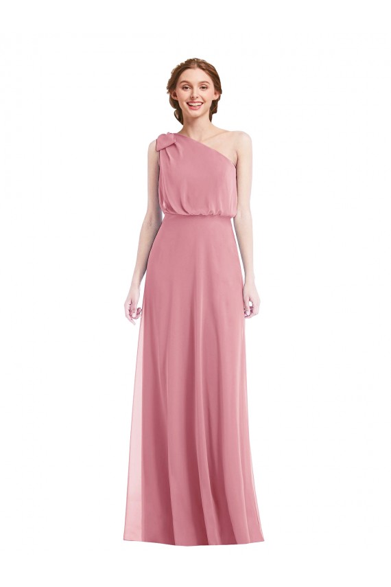 Sleeveless One Shoulder Soft Chiffon Skin Pink Long Semi Formal Evening Dress / Bridesmaid Dress Bath