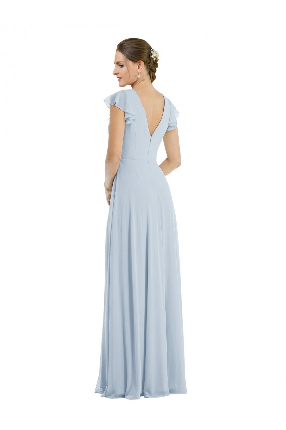 Flutter Sleeves Bateau Neck Soft Chiffon Sea Glass Long Formal Evening Gown / Bridesmaid Dress Bath