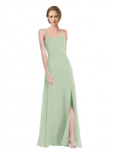 Sleeveless Scoop Neck Soft Chiffon Sage Long Semi Formal Evening Dress / Bridesmaid Dress Bath