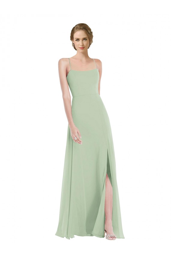 Sleeveless Scoop Neck Soft Chiffon Sage Long Semi Formal Evening Dress / Bridesmaid Dress Bath