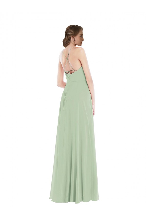 Sleeveless Scoop Neck Soft Chiffon Sage Long Semi Formal Evening Dress / Bridesmaid Dress Bath