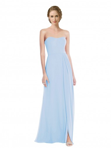 Sleeveless Sweetheart Soft Chiffon Light Sky Blue Long Formal Dress / Bridesmaid Dress Bath