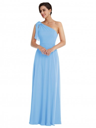 Sleeveless One Shoulder Soft Chiffon Periwinkle Long Semi Formal Evening Dress / Bridesmaid Dress Bath