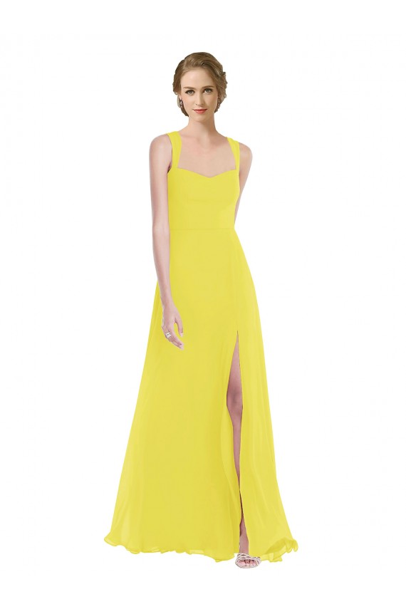 Sleeveless Sweetheart Soft Chiffon Yellow Long Semi Formal Evening Dress / Bridesmaid Dress Bath