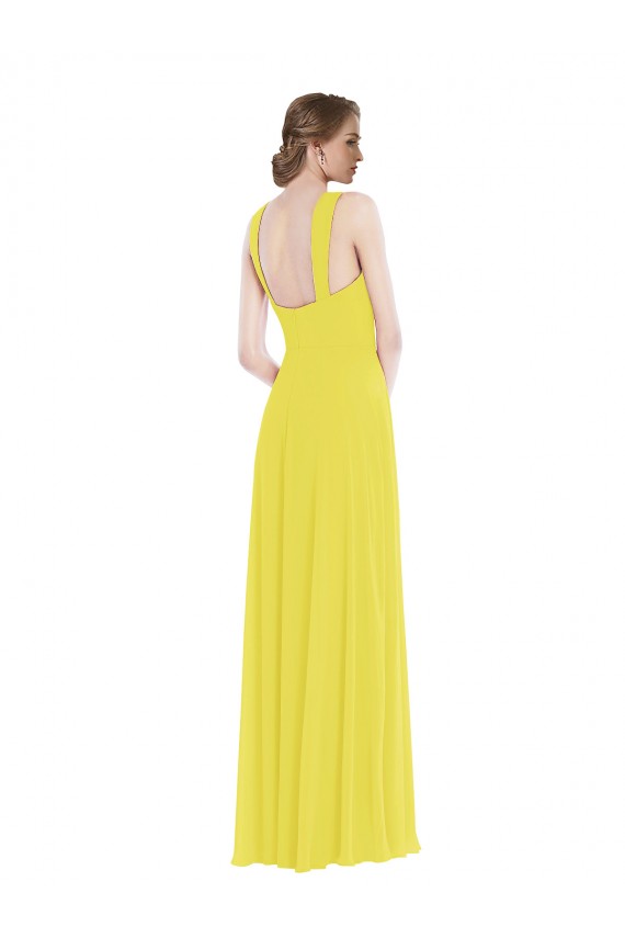 Sleeveless Sweetheart Soft Chiffon Yellow Long Semi Formal Evening Dress / Bridesmaid Dress Bath