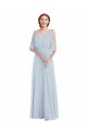 Half Sleeves V-Neck Soft Chiffon Sea Glass Long Evening Gown / Bridesmaid Dress Bath