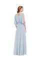 Half Sleeves V-Neck Soft Chiffon Sea Glass Long Evening Gown / Bridesmaid Dress Bath