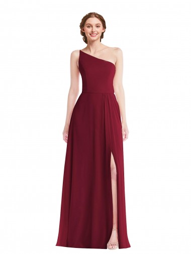 Sleeveless One Shoulder Soft Chiffon Burgundy Long Semi Formal Evening Dress / Bridesmaid Dress Bath