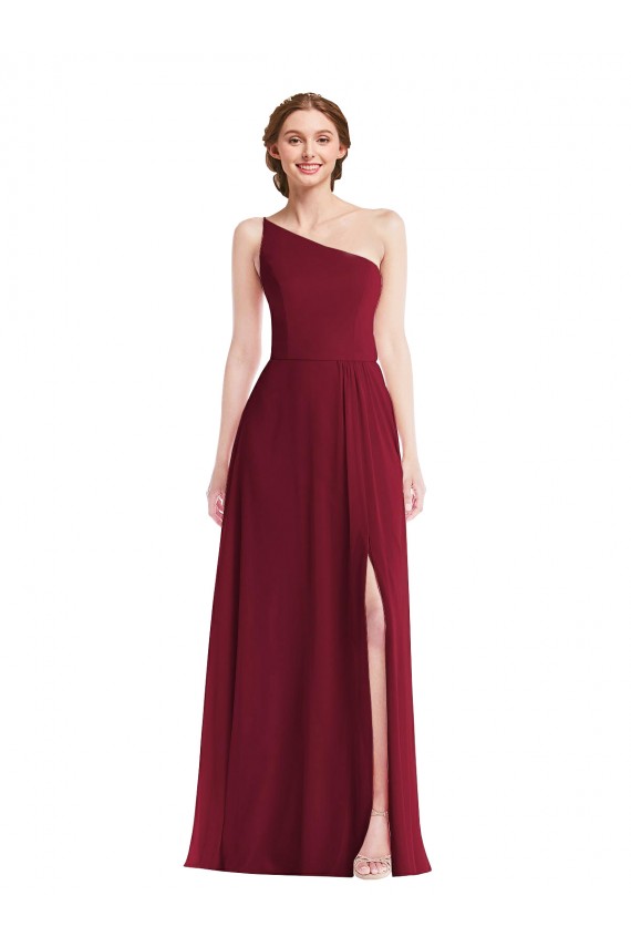 Sleeveless One Shoulder Soft Chiffon Burgundy Long Semi Formal Evening Dress / Bridesmaid Dress Bath