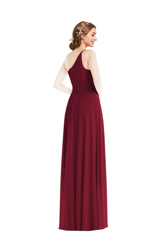 Sleeveless One Shoulder Soft Chiffon Burgundy Long Semi Formal Evening Dress / Bridesmaid Dress Bath