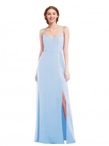 Sleeveless V-Neck Soft Chiffon Light Sky Blue Long Formal Evening Gown / Bridesmaid Dress Bath