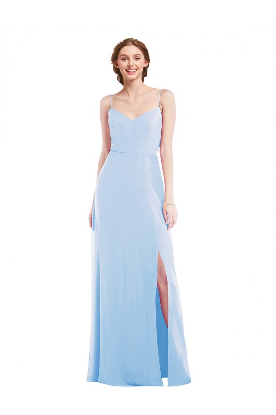 Sleeveless V-Neck Soft Chiffon Light Sky Blue Long Formal Evening Gown / Bridesmaid Dress Bath