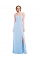 Sleeveless V-Neck Soft Chiffon Light Sky Blue Long Formal Evening Gown / Bridesmaid Dress Bath
