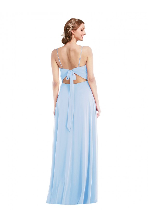 Sleeveless V-Neck Soft Chiffon Light Sky Blue Long Formal Evening Gown / Bridesmaid Dress Bath