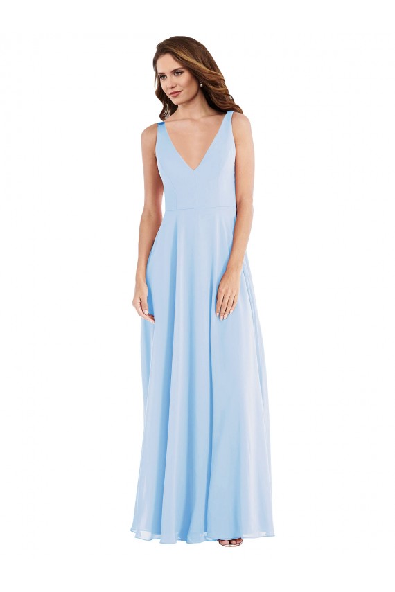 Sleeveless V-Neck Soft Chiffon Light Sky Blue Long Semi Formal Evening Dress / Bridesmaid Dress Bath