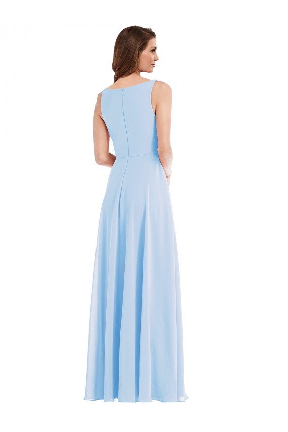 Sleeveless V-Neck Soft Chiffon Light Sky Blue Long Semi Formal Evening Dress / Bridesmaid Dress Bath