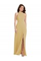 Sleeveless Halter Neck Soft Chiffon Gold Long Semi Formal Evening Dress / Bridesmaid Dress Bath