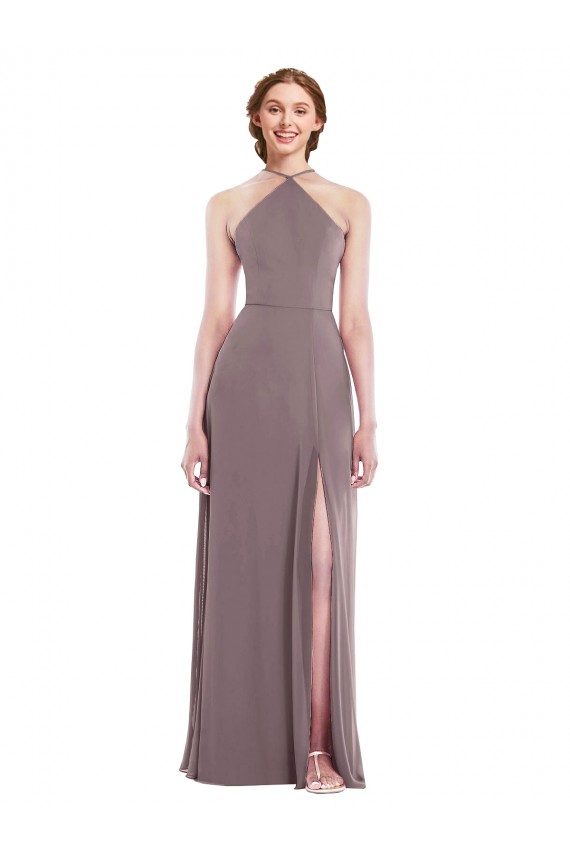Sleeveless Halter Neck Soft Chiffon Dusty Rose Long Formal Evening Gown / Bridesmaid Dress Bath