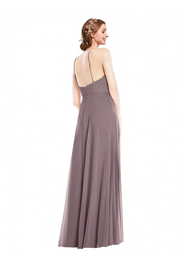 Sleeveless Halter Neck Soft Chiffon Dusty Rose Long Formal Evening Gown / Bridesmaid Dress Bath