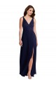 Sleeveless V-Neck Soft Chiffon Dark Navy Long Black Tie Evening Gown / Bridesmaid Dress Bath
