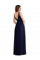 Sleeveless V-Neck Soft Chiffon Dark Navy Long Black Tie Evening Gown / Bridesmaid Dress Bath