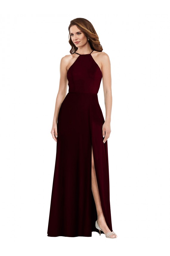 Sleeveless Halter Neck Soft Chiffon Burgundy Gold Long Semi Formal Evening Dress / Bridesmaid Dress Bath